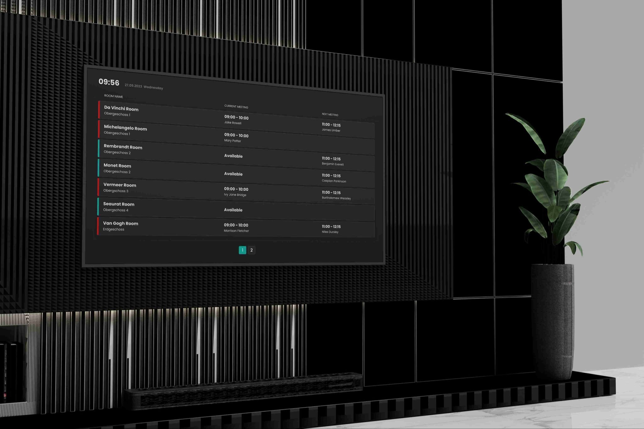 Der Flexopus Besprechungsraum-Finder auf einem großen Bildschirm.
