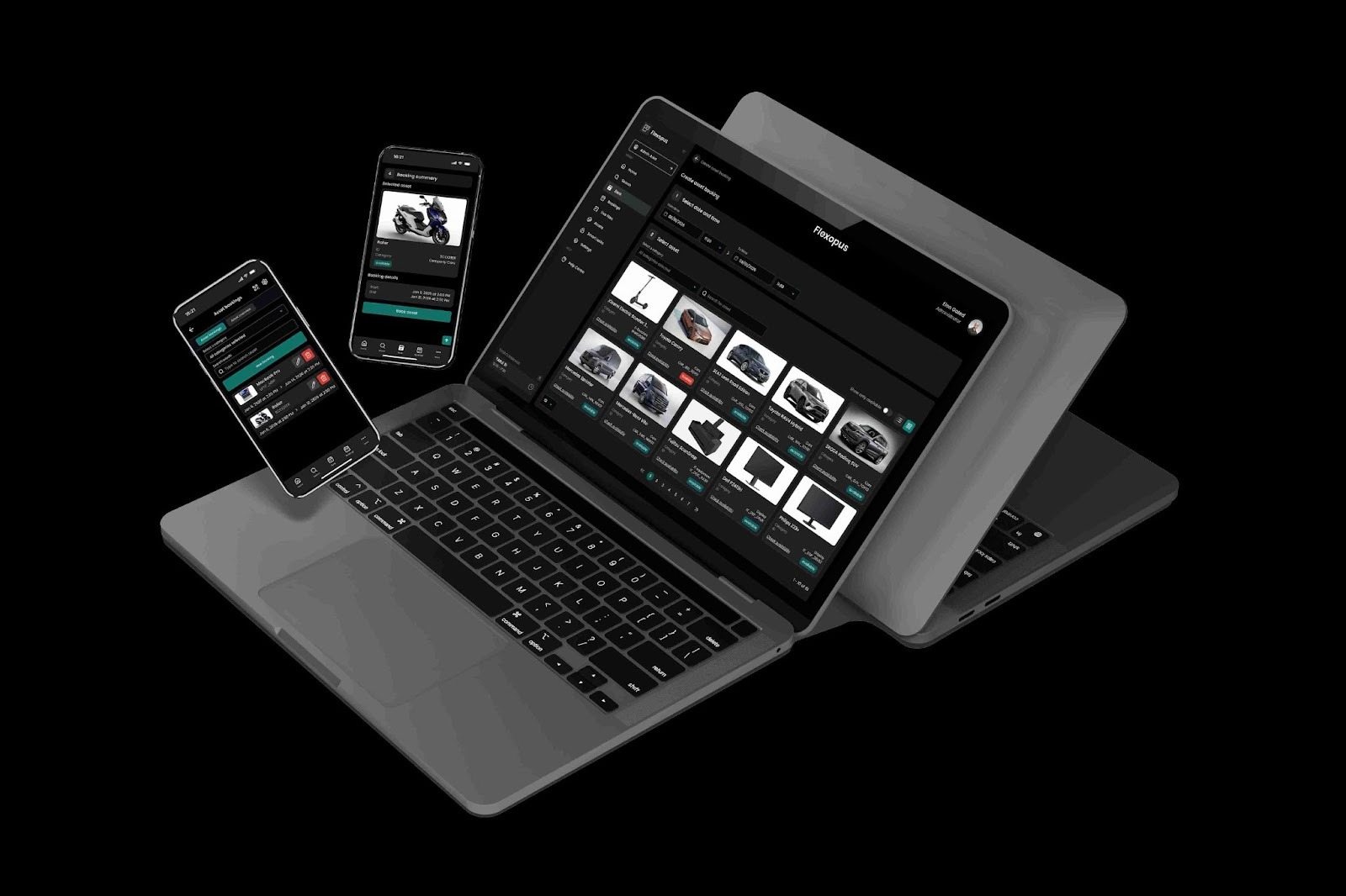 Het Flexopus Asset Management op verschillende schermen.