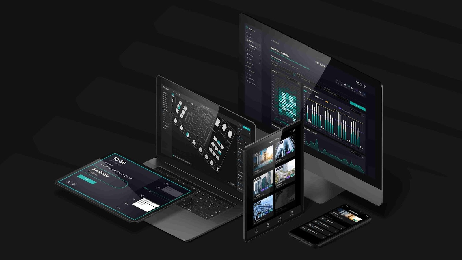 Flexopus applicatie op verschillende schermen.