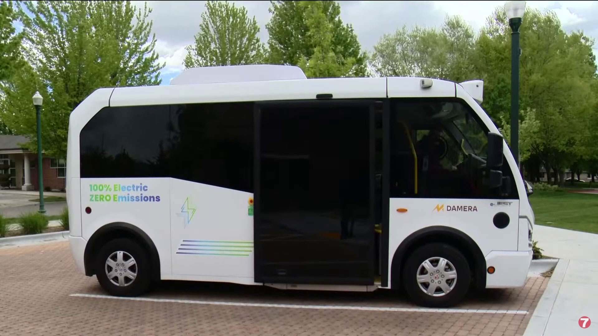 Right-sized electric bus navigating community during Valley Regional Transit’s pilot in Idaho.