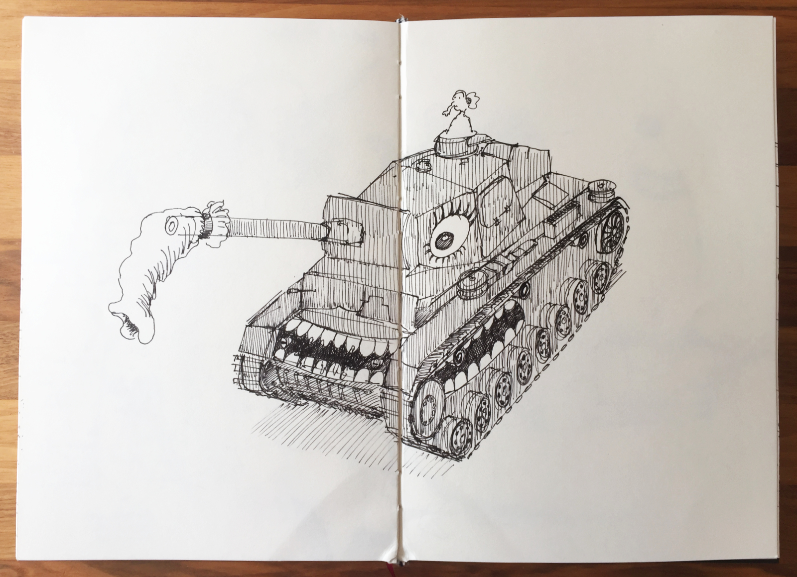 August Mond-Zeichnung von SUVIN in einem Panzer
