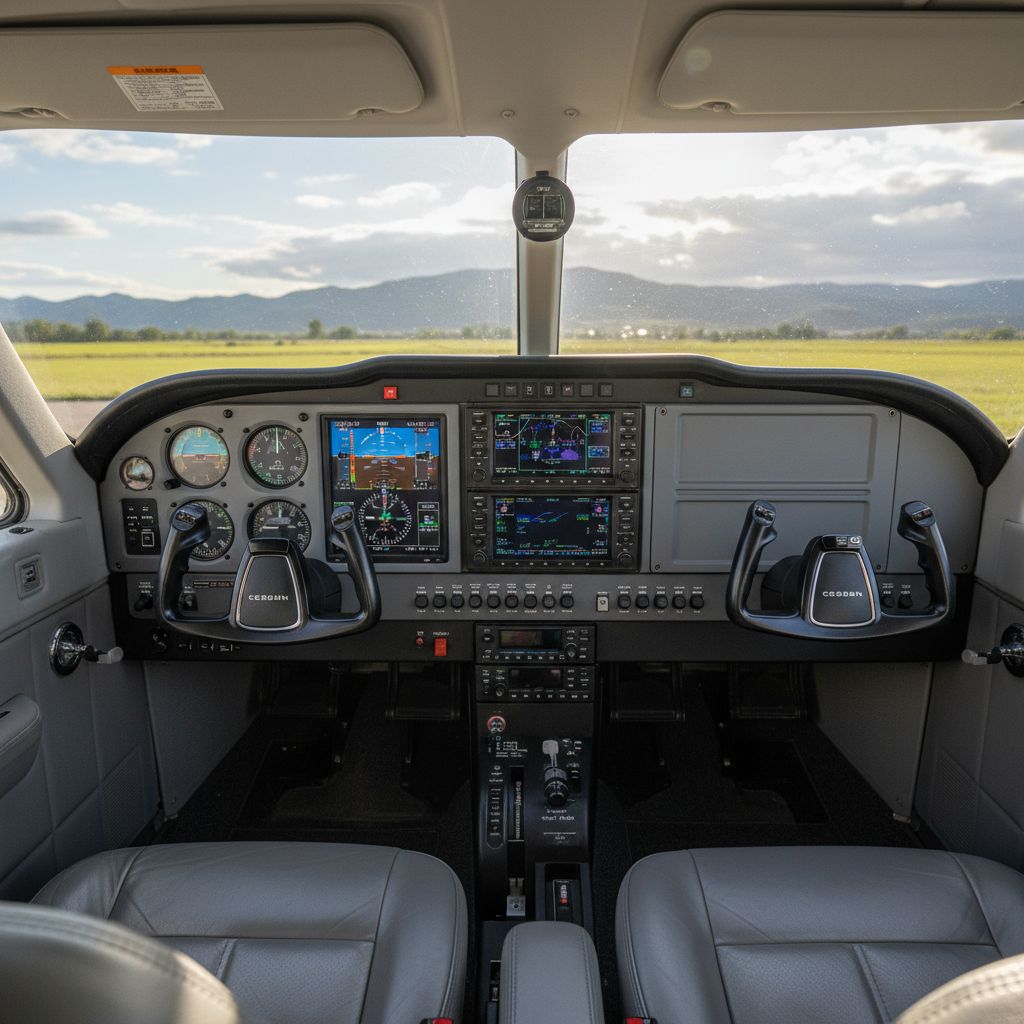 Cessna 172 cockpit showing modern avionics and instrument panel