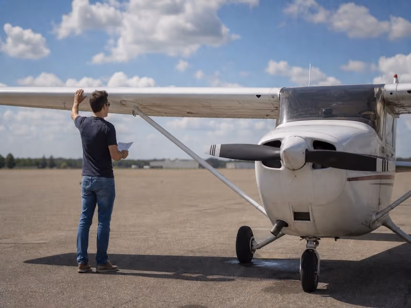 Private pilot doing preflight inspection on a Cessna 172