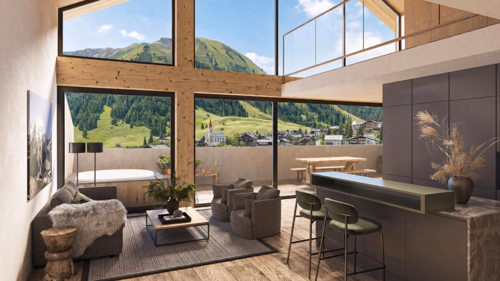 Berwanger Hof Residence - Wohnzimmer mit offener Küche