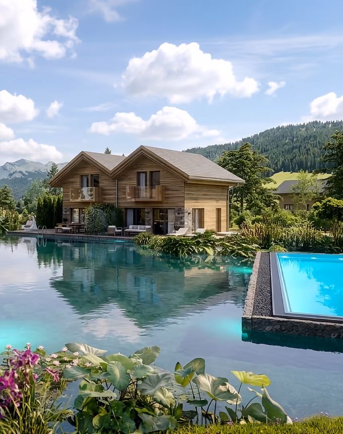 Sonnenchalet Murau Aussenansicht vom Naturpool