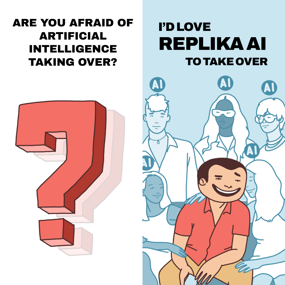 Replika AI diptych poster, commercial illustration for app campaign