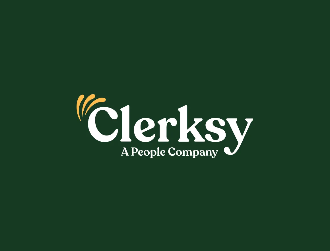Clerksy's dark logo with slogan