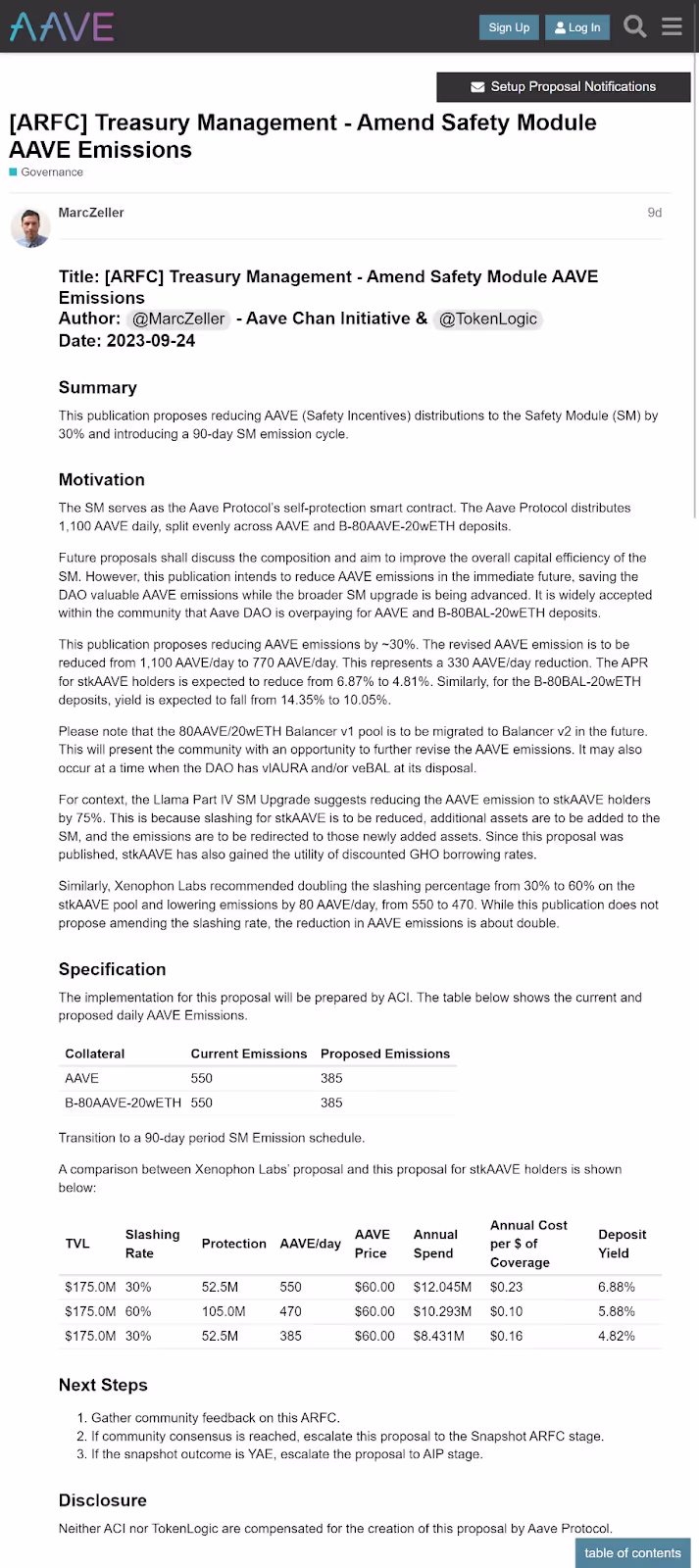 Treasury Management - Amend Safety Module AAVE Emissions