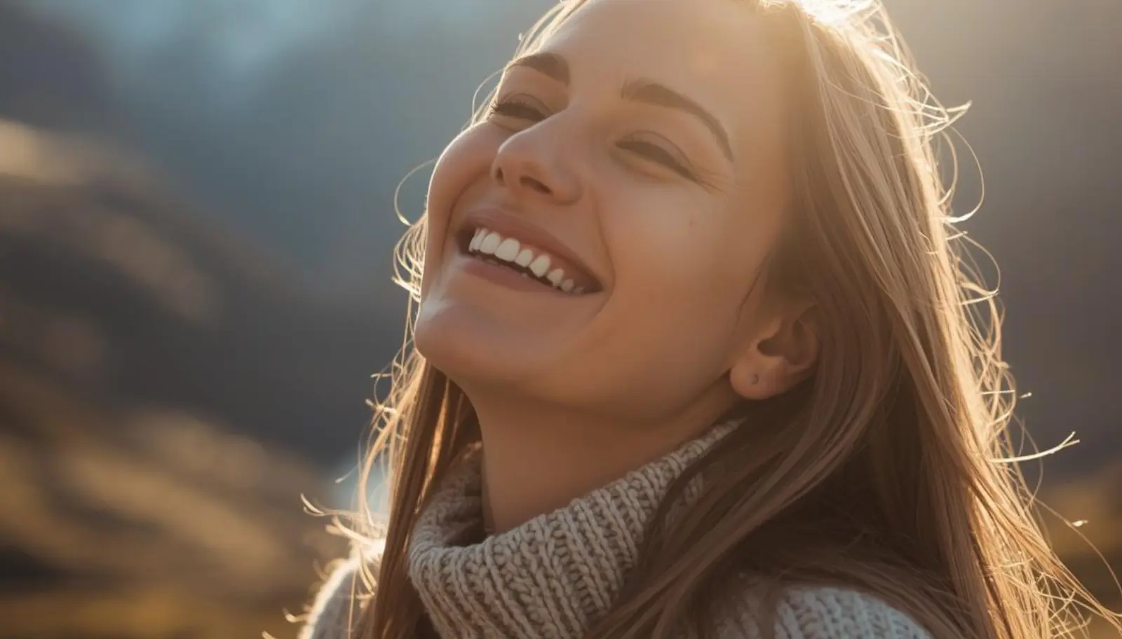 Kvinne som nyter påskesolen utendørs med ansiktet vendt mot solen