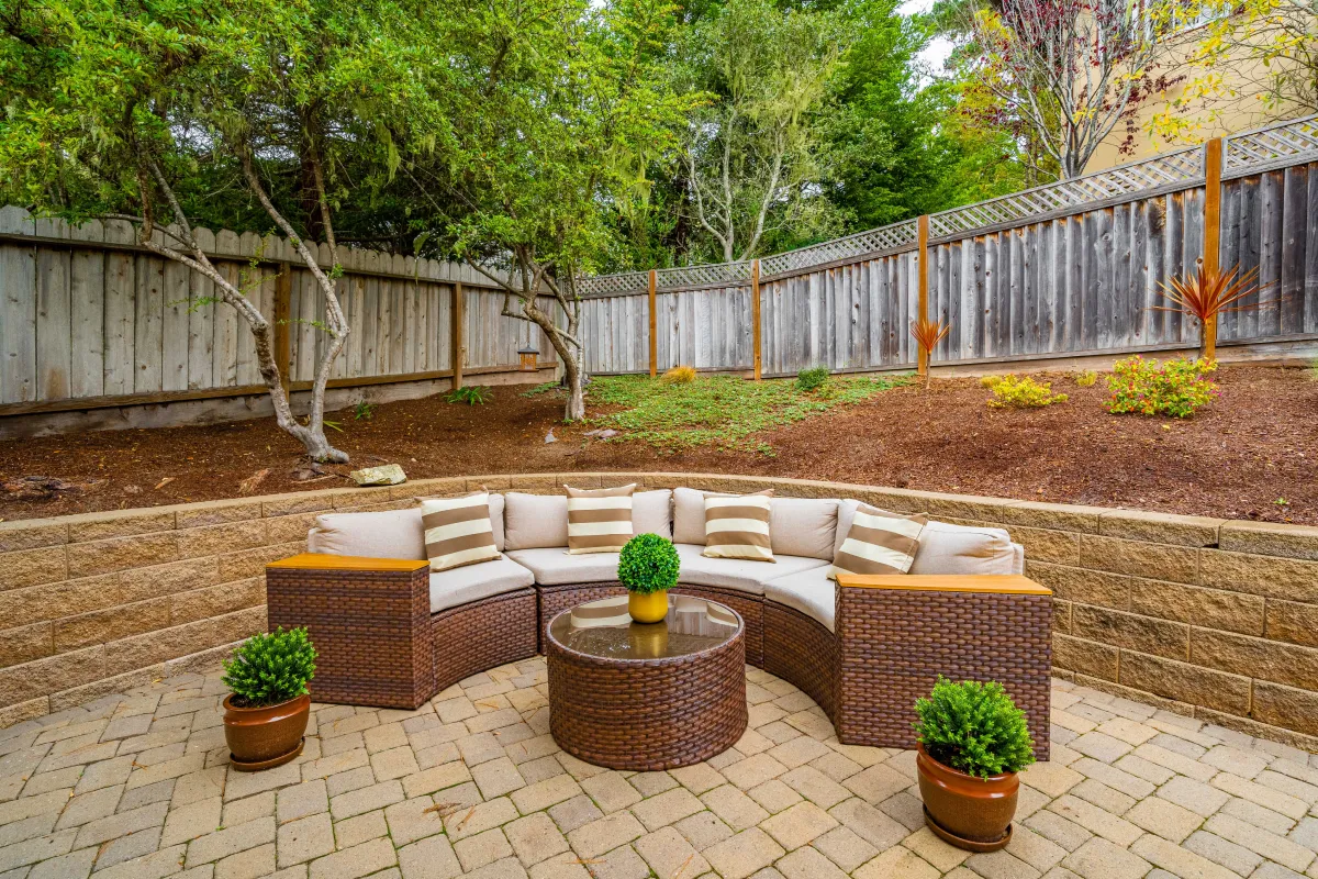 Outdoor lounge area in the backyard
