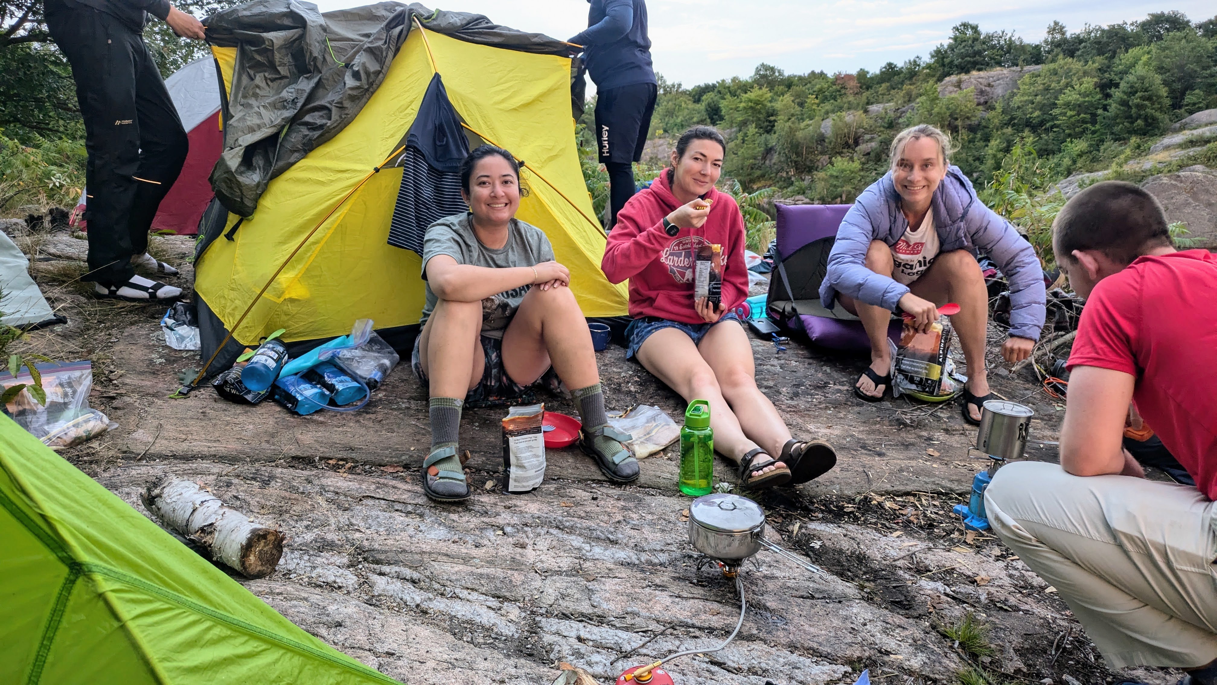 Small group hiking through the wilderness
