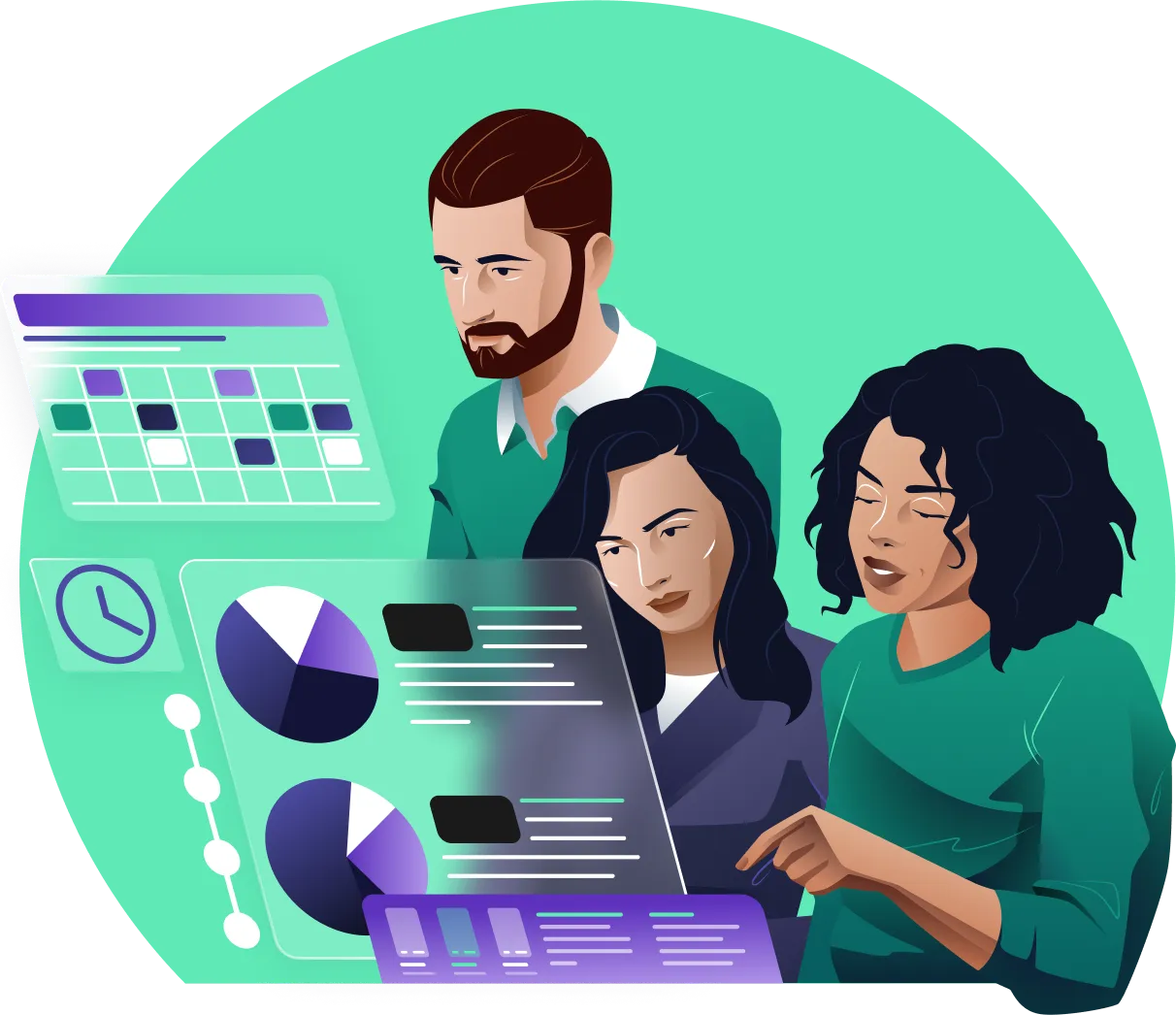 A team looking at Montrium's Clinicial AI-powered intelligence, their analytics on their eTMF data