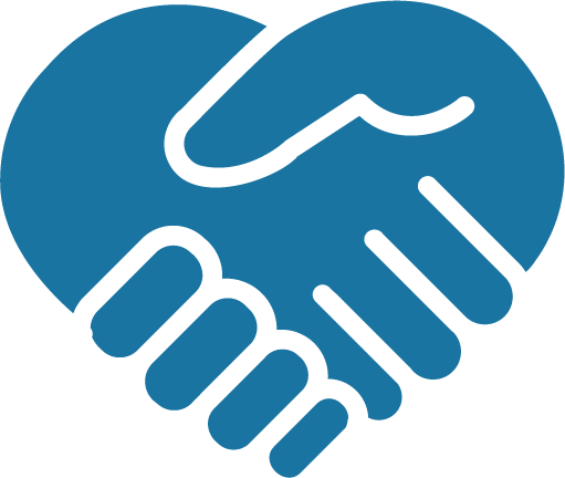 Blue icon with hands in the shape of a heart