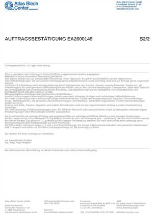 Zweite Seite einer Auftragsbestätigung mit Geschäftsbedingungen.