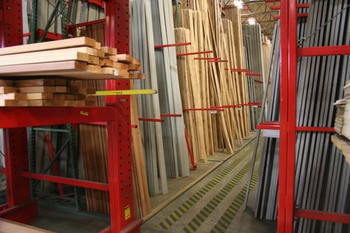 Lumber in the warehouse on racks
