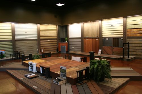 Showroom with multiple displays of materials.