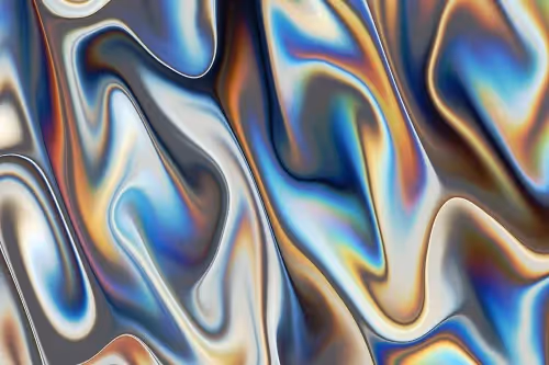 Abstract image with swirling metallic colors resembling liquid metal