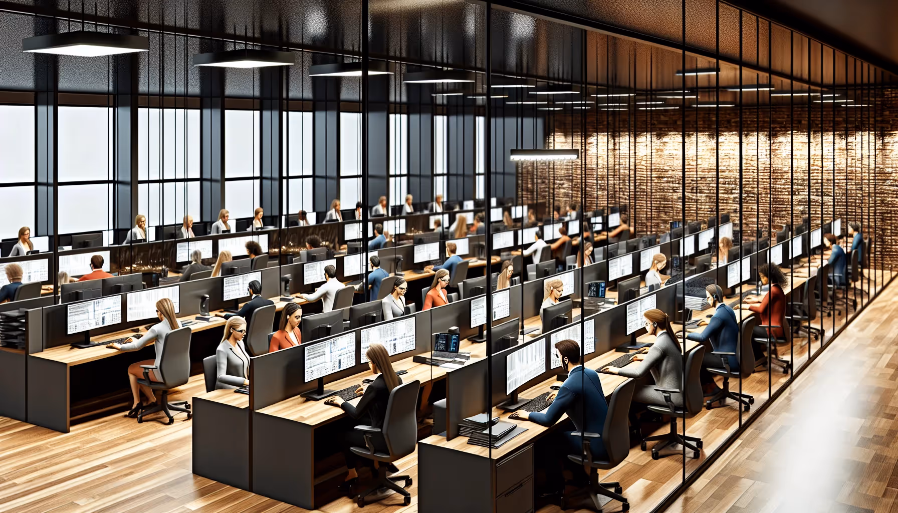 Photo of a data broker's office with employees working on computers