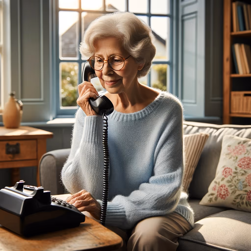 Elderly person using a landline phone