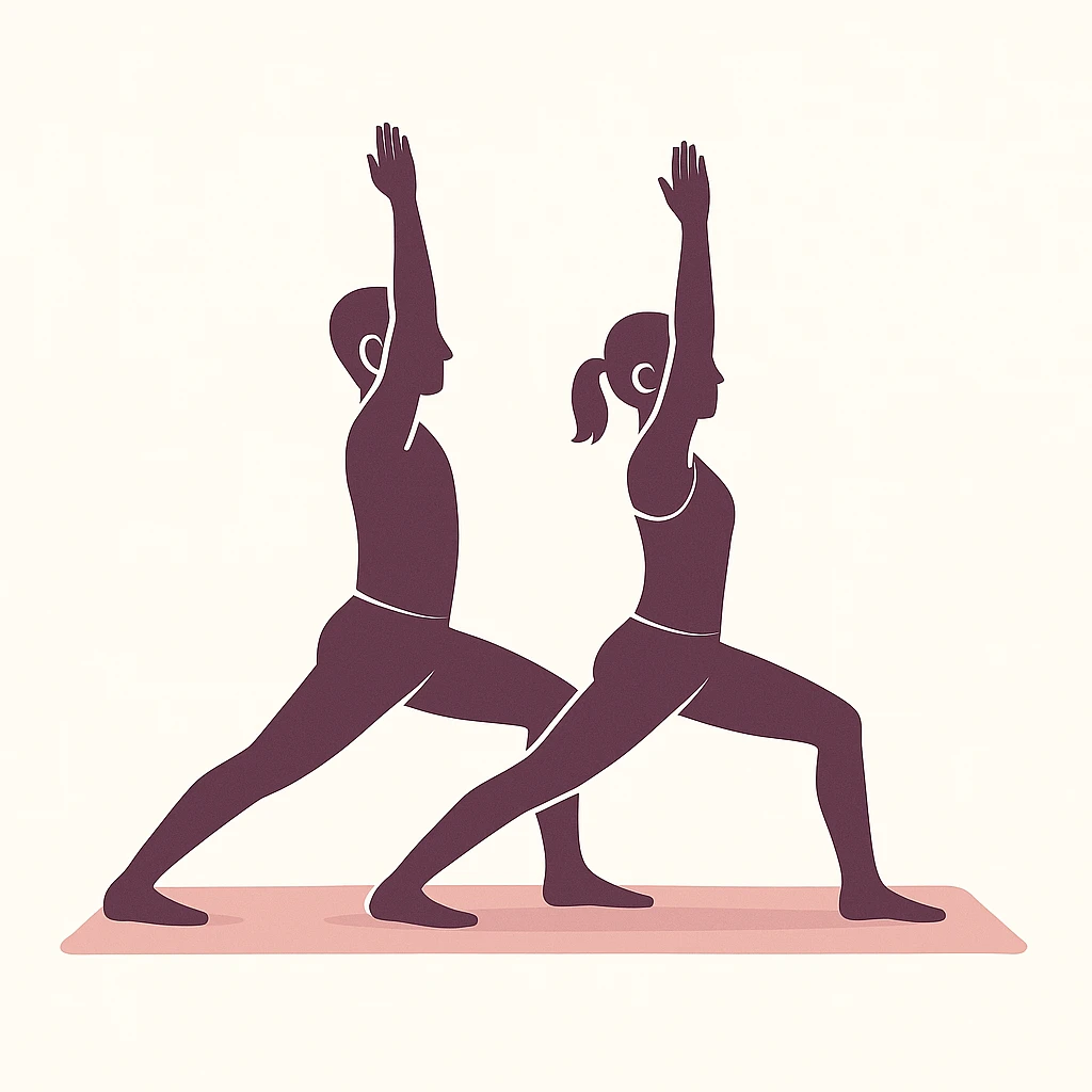 Posture yoga en couple guerrier synchronisé