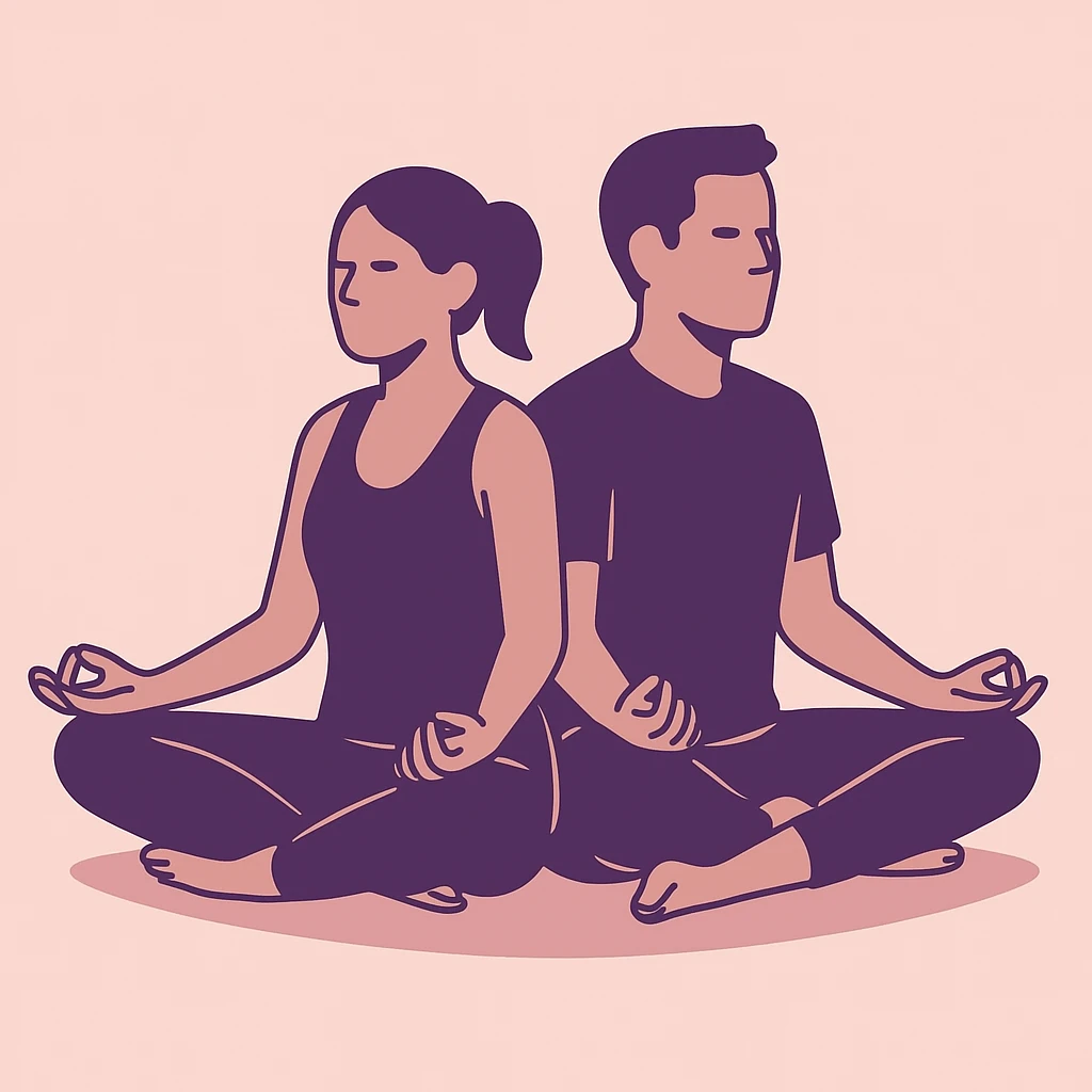Couple en train de méditer dans la position dos à dos