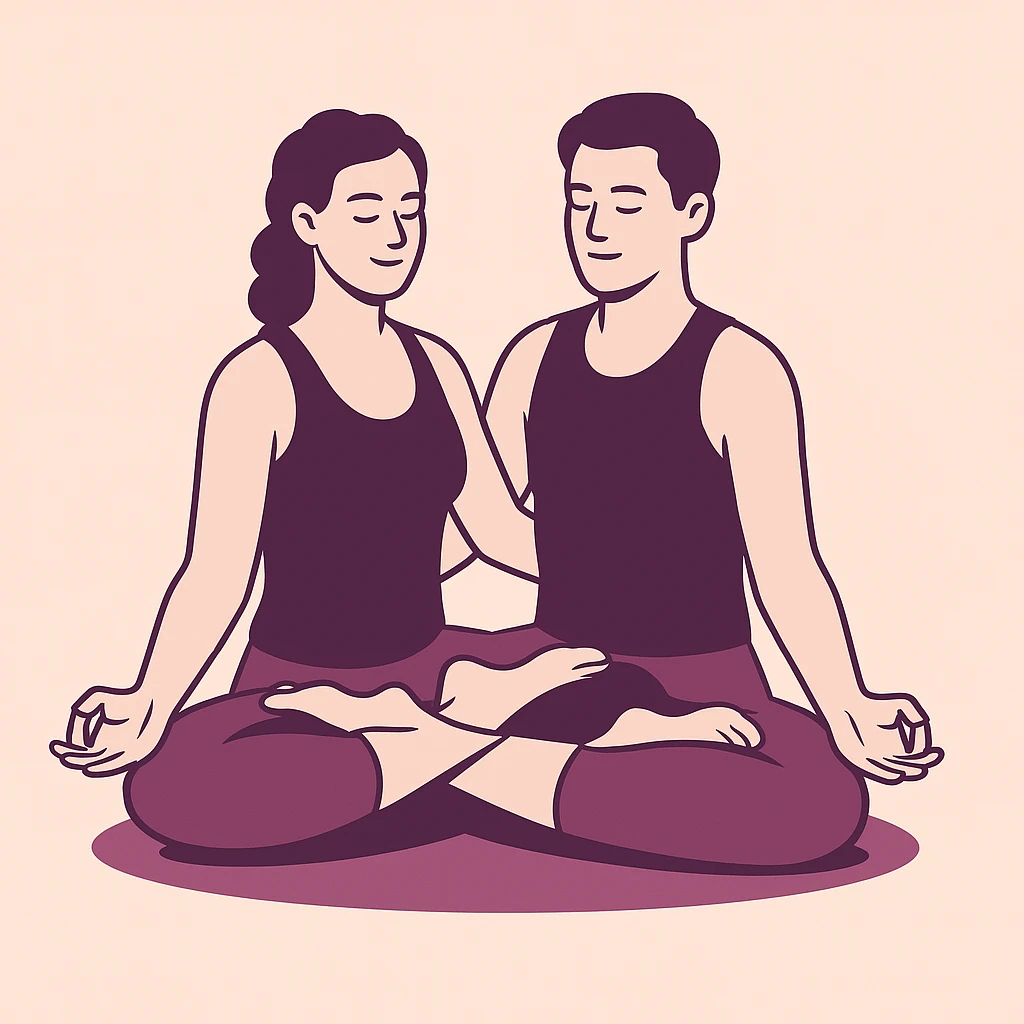 Couple en train de méditer dans la position du lotus partagé
