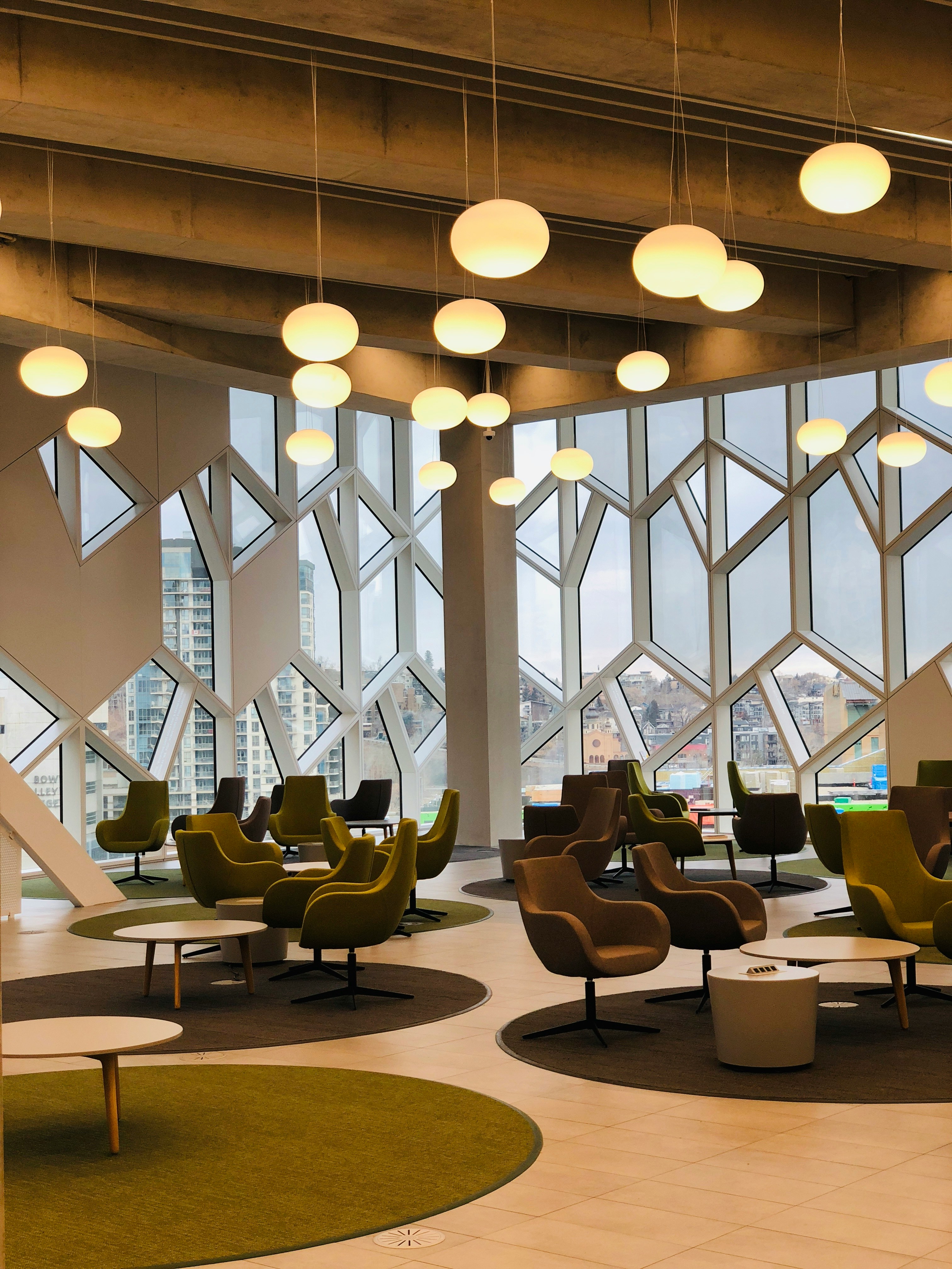 Architectural interior with sculptural low-voltage ceiling lighting