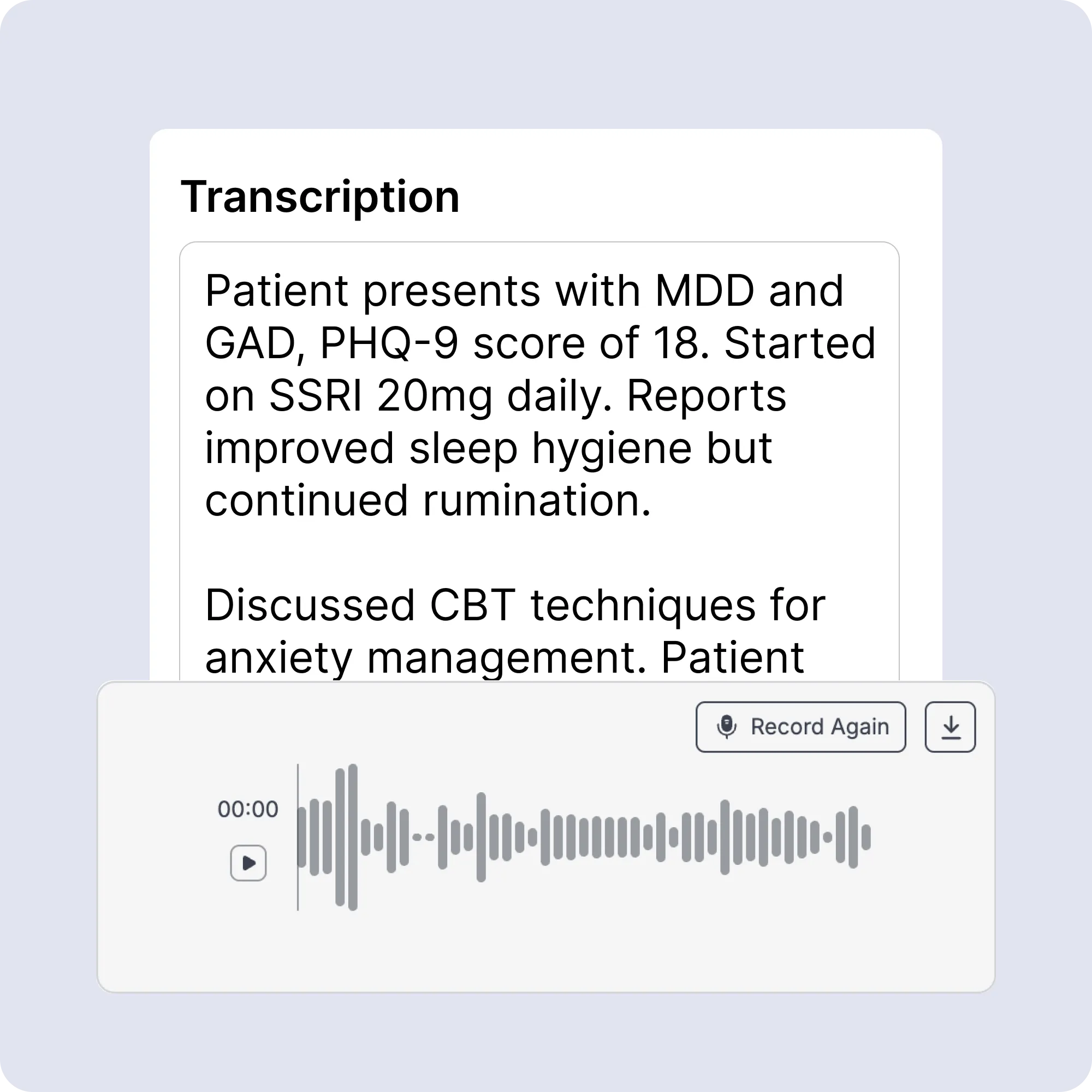 transcription with sample text of technical medical terms above wav form