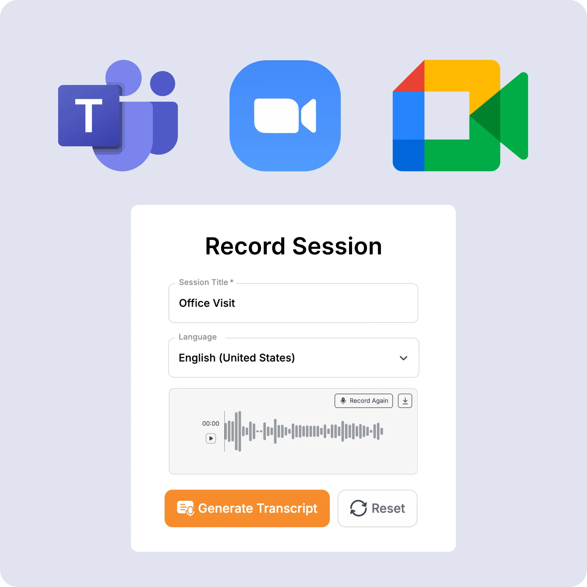 ms teams, zoom, and google meet logo over record session screenshot