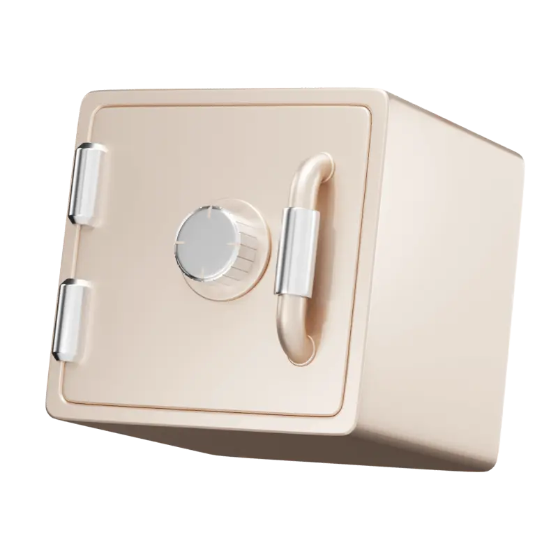 A 3D icon of a safe deposit box illustrating customers savings held safe in custody accounts.
