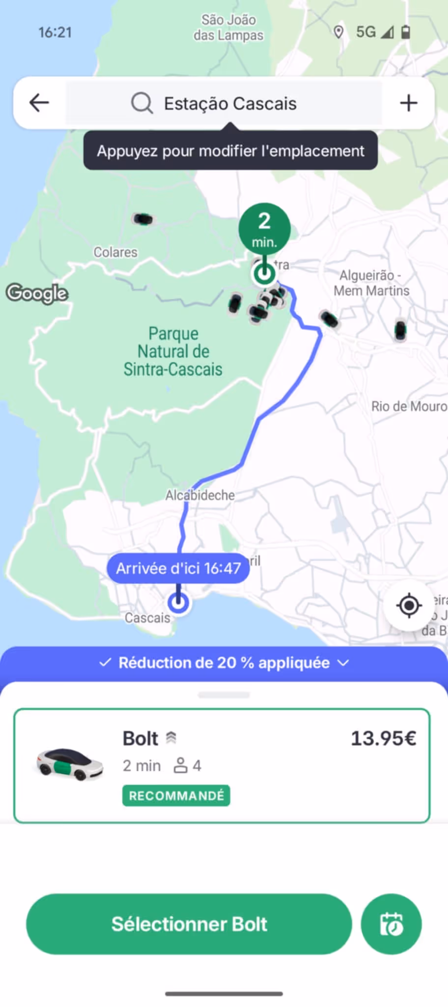 Sé déplacer de Casais à Sintra en taxi