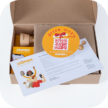 Das Go-Starter Paket beinhaltet einen NFC-Holzstempel, einen Stempelcode Block, einen Wobbler und ein Werbebanner.