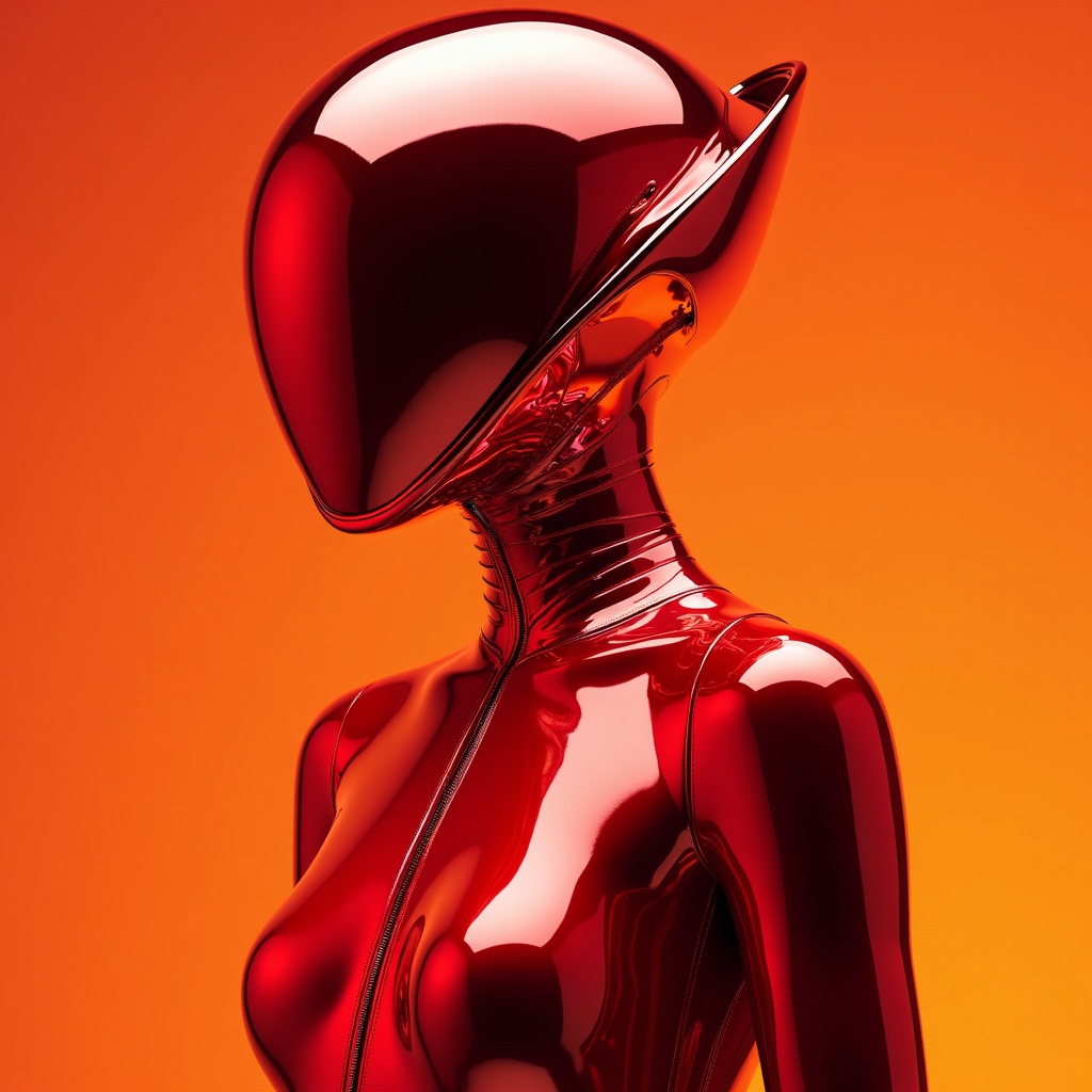 Futuristic Human Figure in Red Chrome