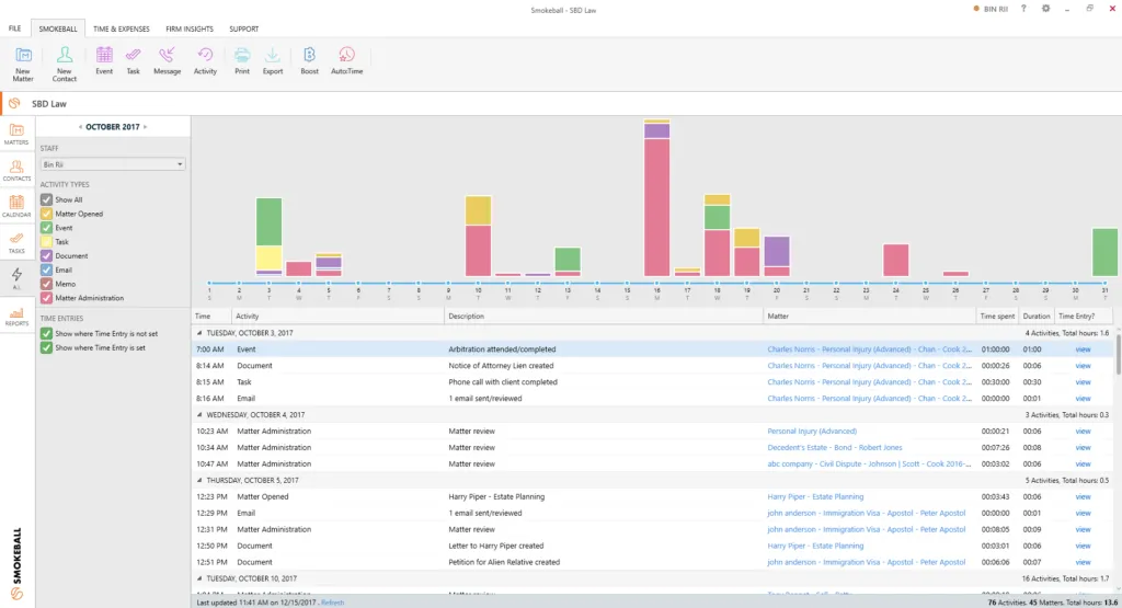 Smokeball automatic time and activity tracking