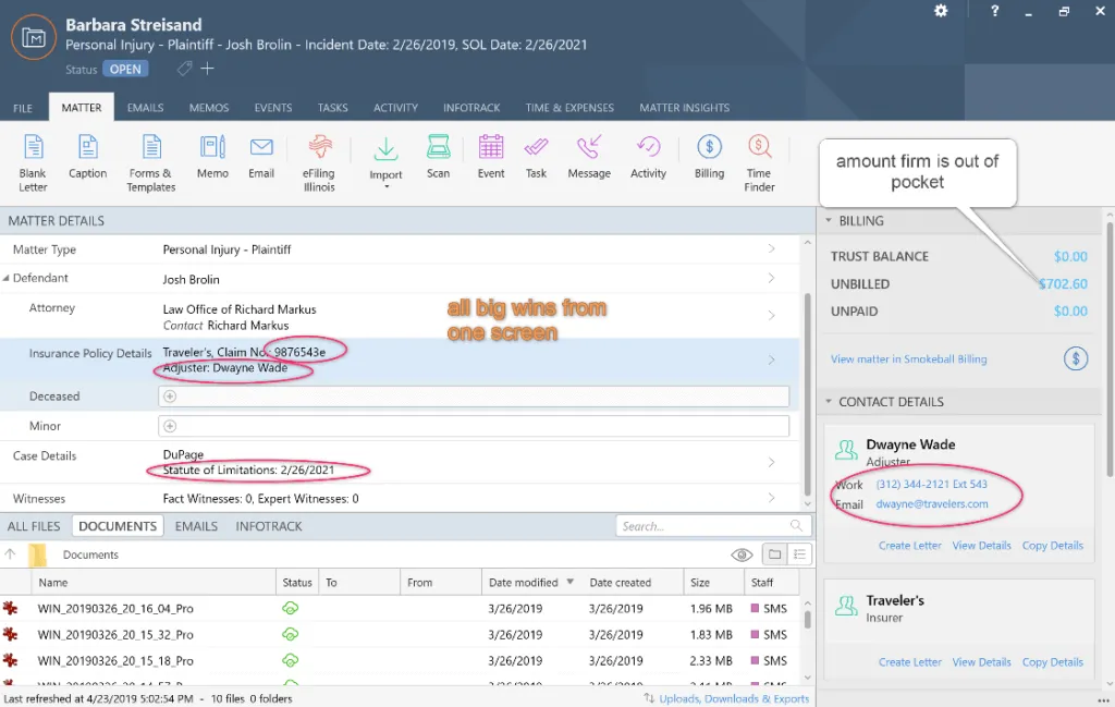 Smokeball personal injury matter type