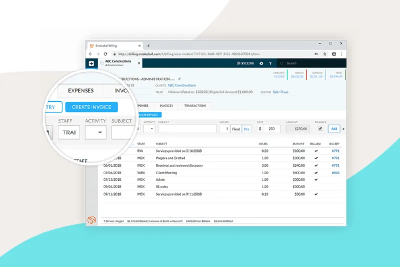 Creation of Invoices in Smokeball Billing