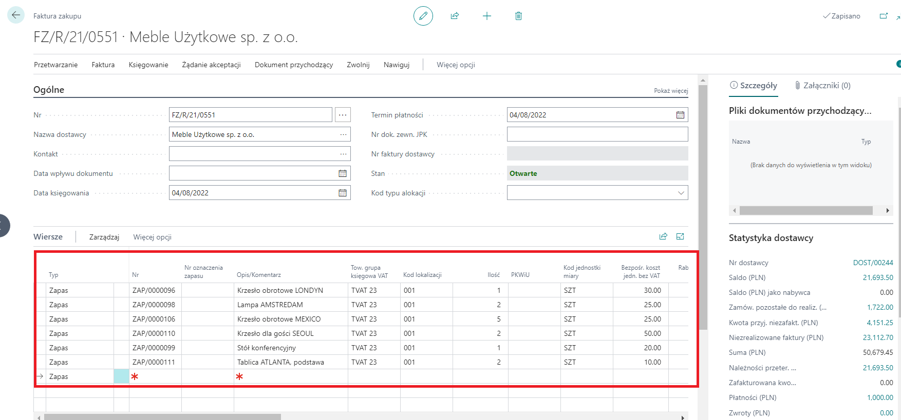 Tworzenie cyklicznych wierszy zakupu i sprzedaży w Microsoft Dynamics 365 Business Central