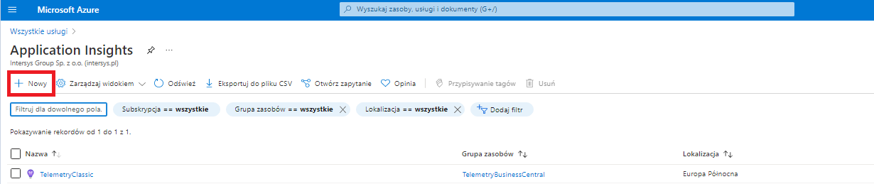 Konfiguracja Application Insights z Business Central Online