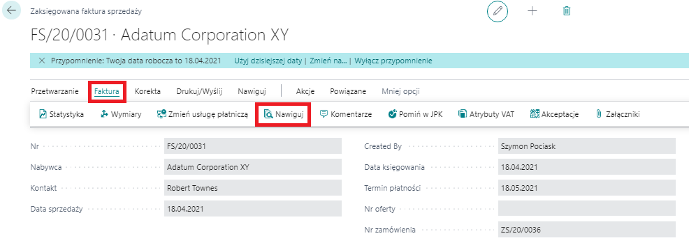 Korekcja wymiarów w Microsoft Dynamics 365 Business Central