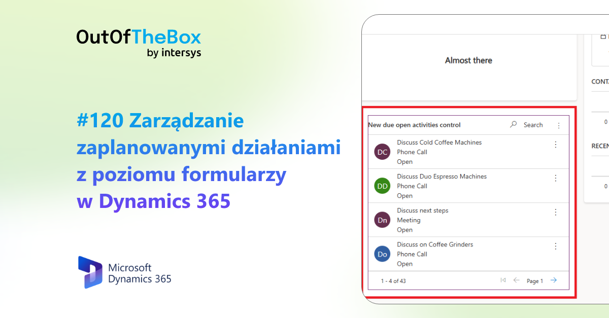 Zarządzanie zaplanowanymi działaniami z poziomu formularzy w Dynamics 365 