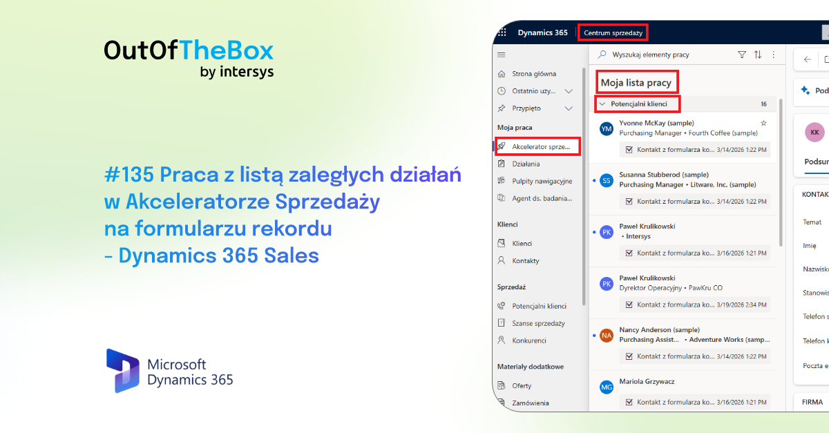 📝 Praca z listą zaległych działań w Akceleratorze Sprzedaży na formularzu rekordu - Dynamics 365 Sales