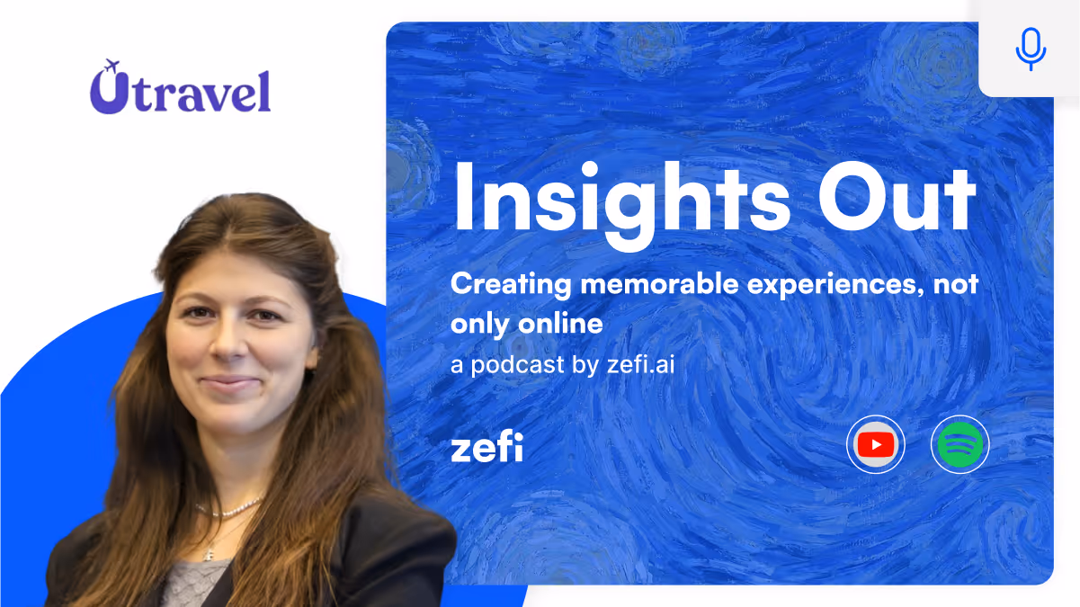 Insights Out by Zefi.ai podcast cover with Carlotta Gaddo from UTravel