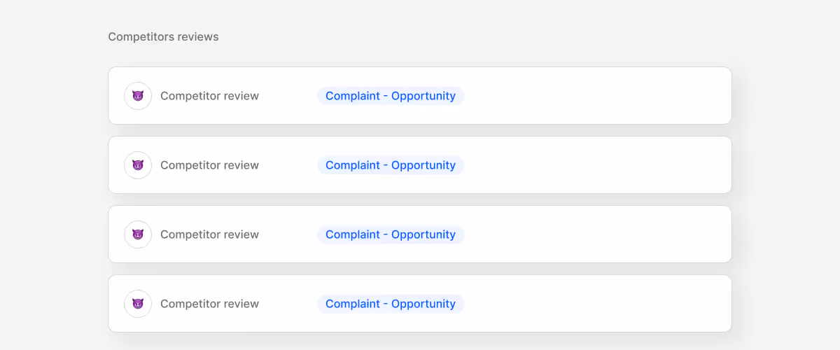 List of competitors reviews