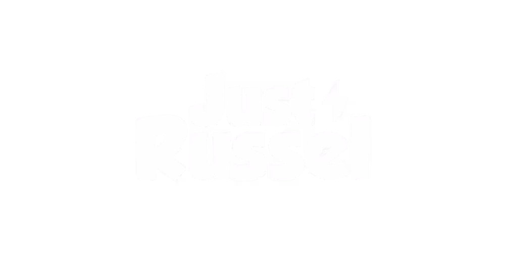 Just Russel logo white with transparent background