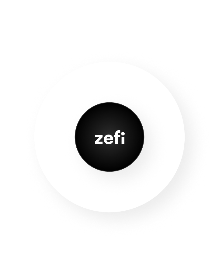 Zefi logo white in a black circle