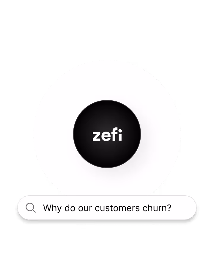 Logo of Zefi with a query asking a chat the reasons of customer churn