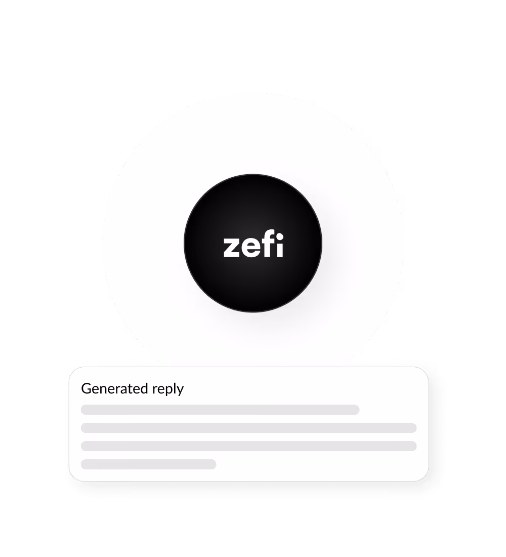 Zefi logo with a generated reply