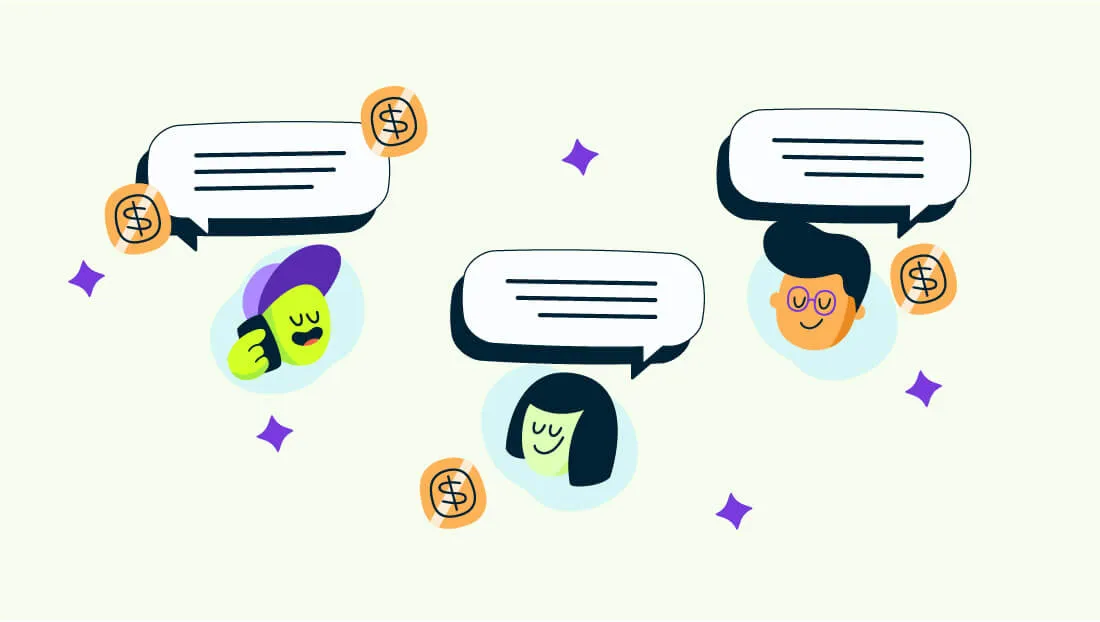 Interfaz visual de 3 personas en caricatura.