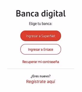 Interfaz para ingresar a la banca digital del banco