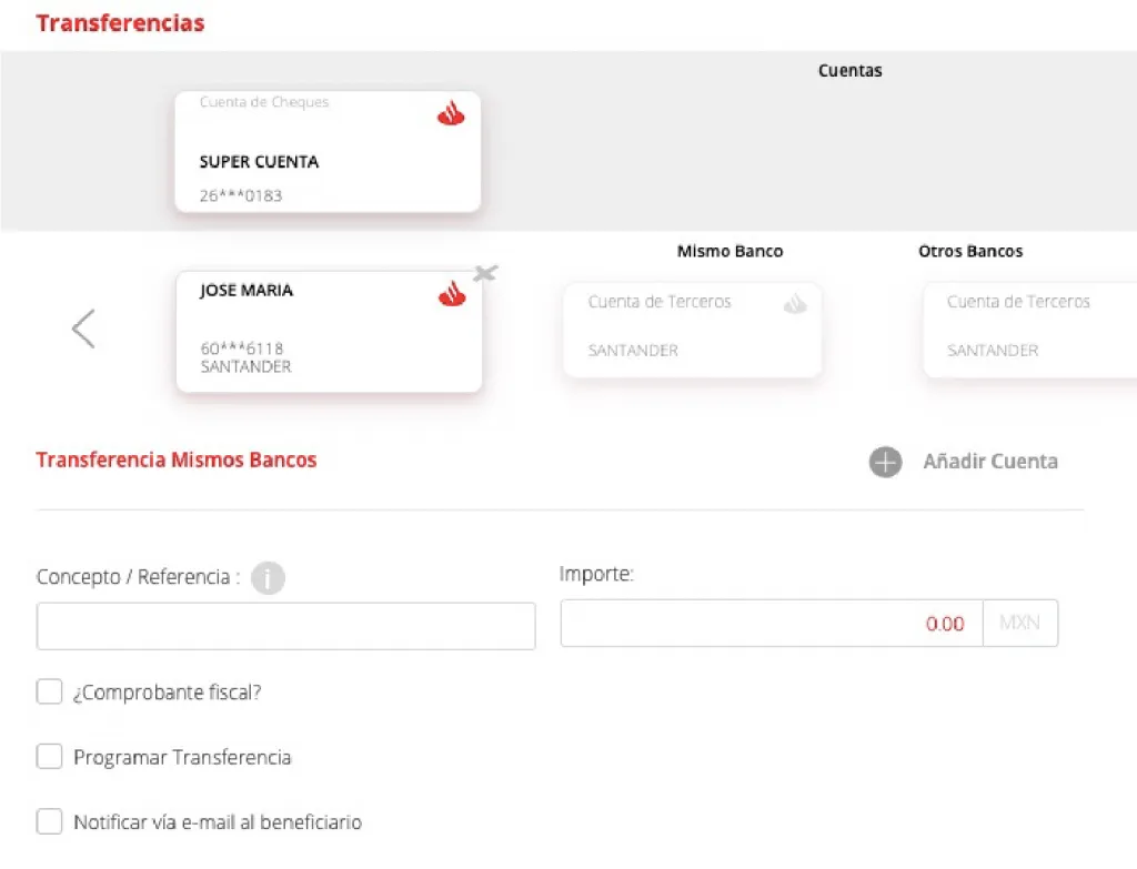 Realizar transferencias en banca en línea